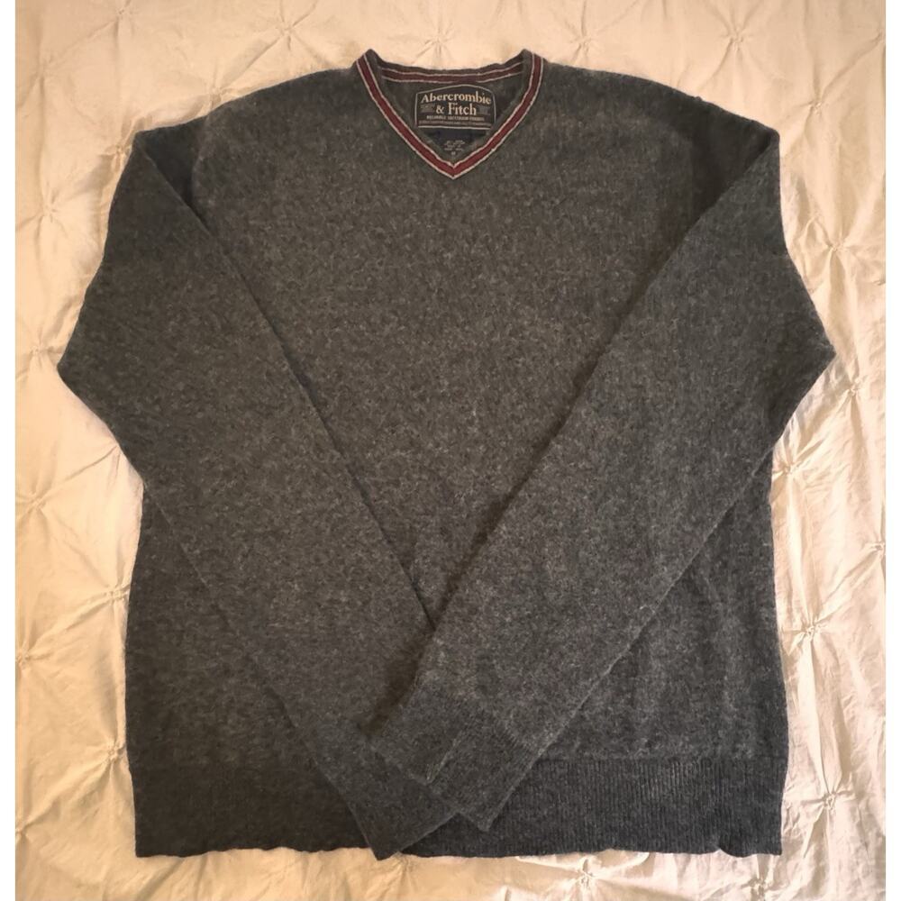 Vintage Abercrombie & Fitch Sweater Mens Grey Wool Blend V Neck Pullover 90s M